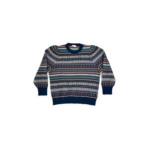 J.Crew Puff-Sleeve Fair Isle Crewneck Sweater in Navy Cherry Multi – Size XXL